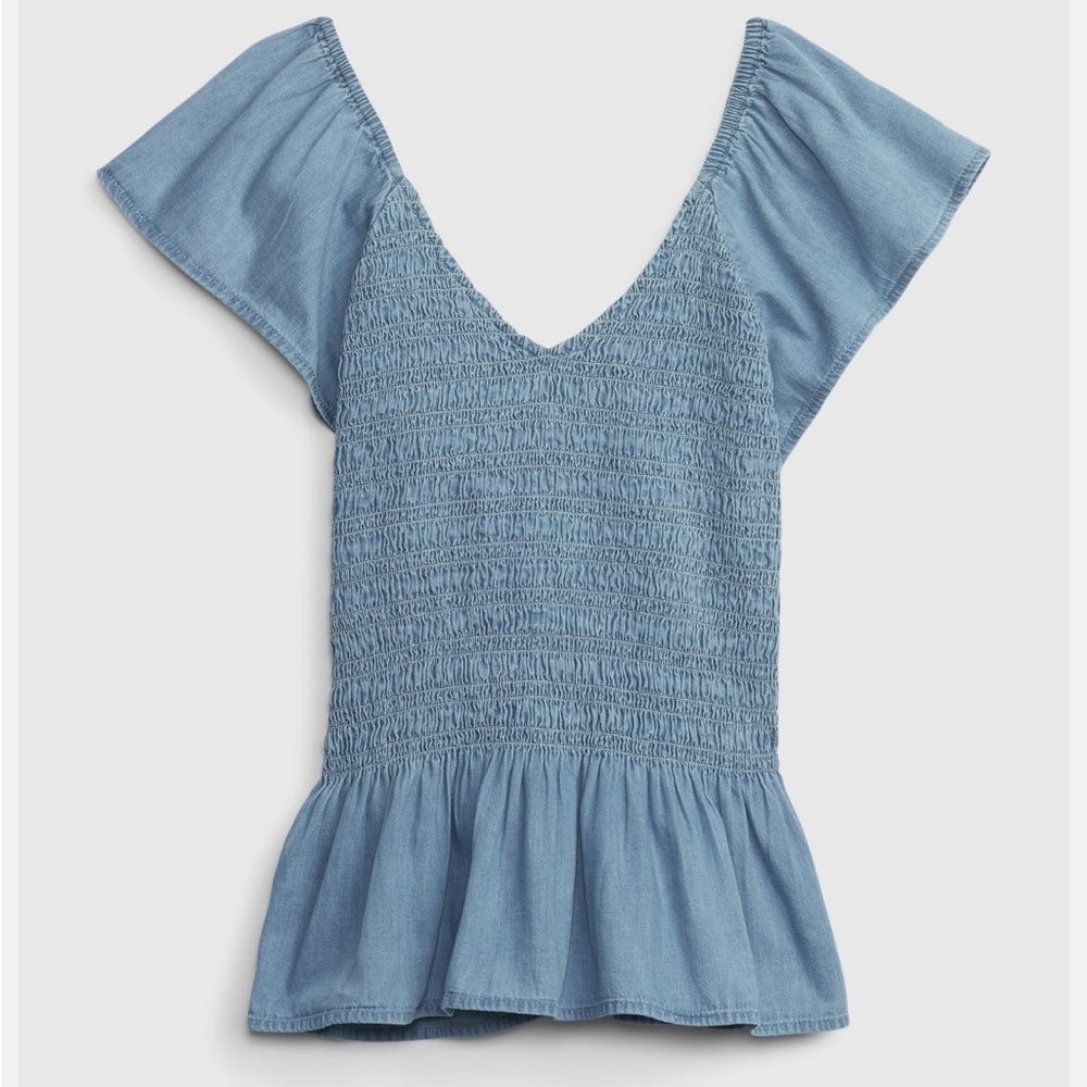 Gap Ruffle Sleeve Denim Peplum Top with Washwell Medium Tall
